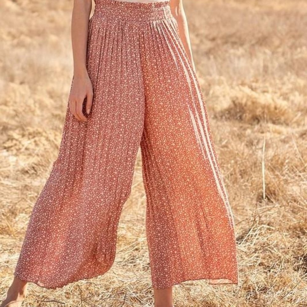 Floral Accordion Pleated Palazzo Pants